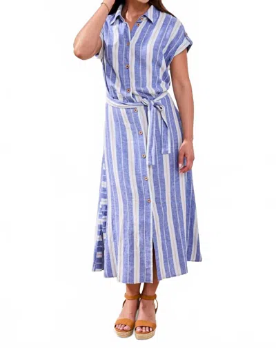 Tribal Short-sleeve Striped Midi Shirt Dress In Marina In Blue
