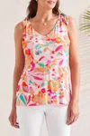Tribal Shoulder Tie Printed Top In Raspberry In Multi