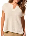Tribal Side-slit V-neck Sweater With Extended Shoulders In Cocomilk In White