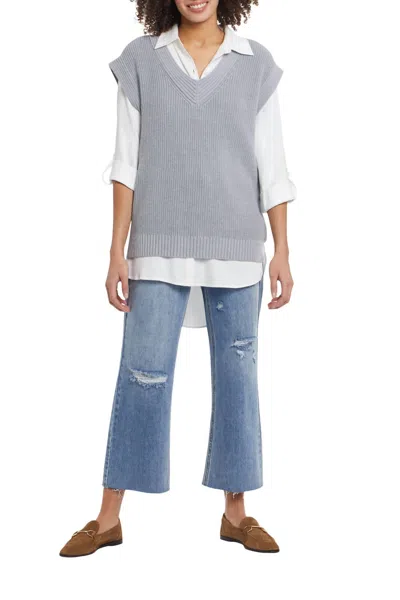 Tribal Silvia Long Sweater Vest In Grey In Blue