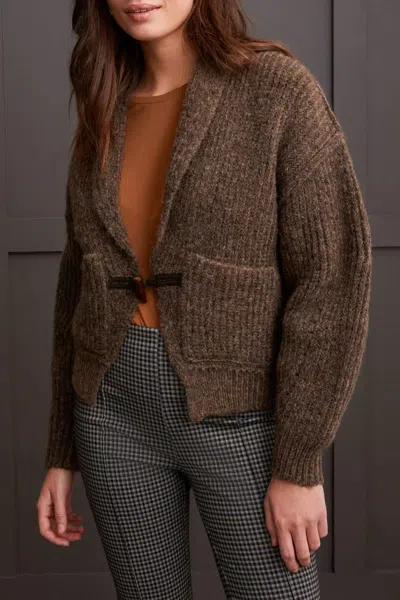 Tribal Single Button Cropped Sweater In Dark Walnut In Animal Print