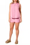 Tribal Flowy Sleeveless Button Down Shirt In Orchid Sky In Pink
