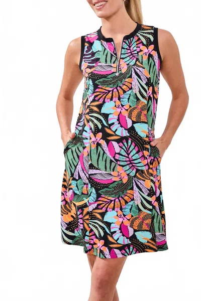Tribal Sleeveless Crew Neck Dress In Tropical-2702 In Multi