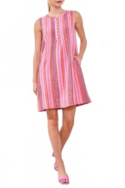Tribal Sleeveless Dress With Pintucks And Pockets In Pink