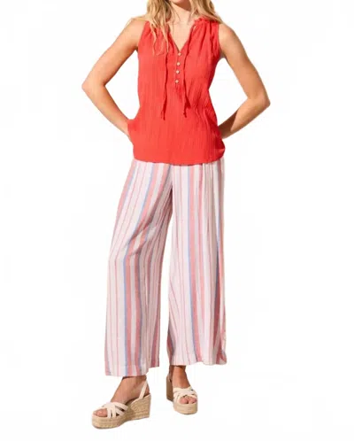 Tribal Sleeveless Flowy V-neck Textured Blouse In Poppy In Multi