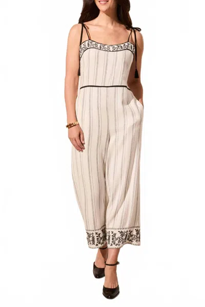 Tribal Sleeveless Jumpsuit With Embroidery Detail In Natural With Black In Neutral