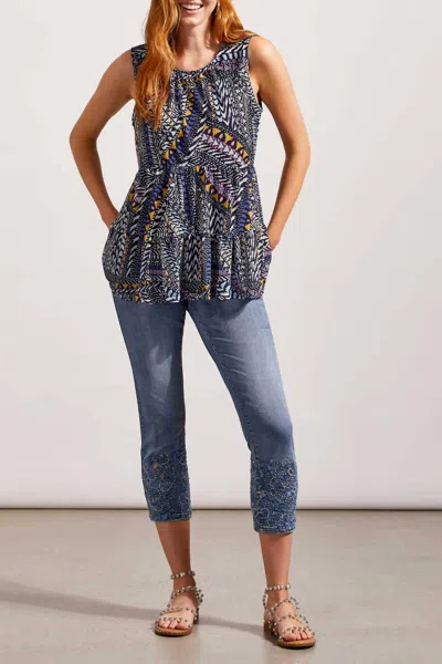Tribal Sleeveless Lined Tiered Top In Very Peri