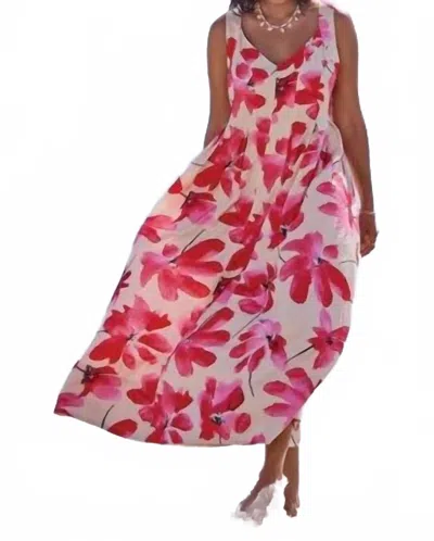 Tribal Sleeveless Maxi Dress With Lining In Canvas In Pink