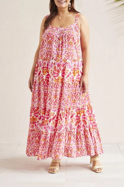 Tribal Sleeveless Maxi Dress With Pockets - Plus In Amberglow In Pink