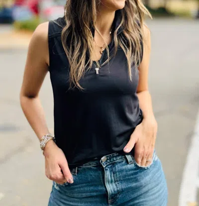 Tribal Sleeveless Mock Neck Top In Black