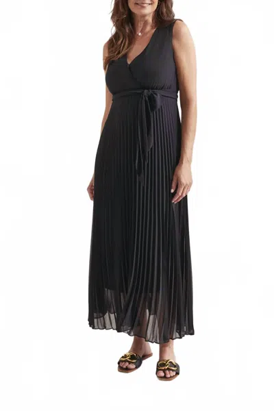 Tribal Sleeveless Plisee Dress With Lining In Black