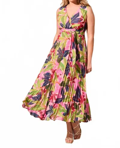 Tribal Sleeveless Plisse Maxi Dress In Teaberry In Multi