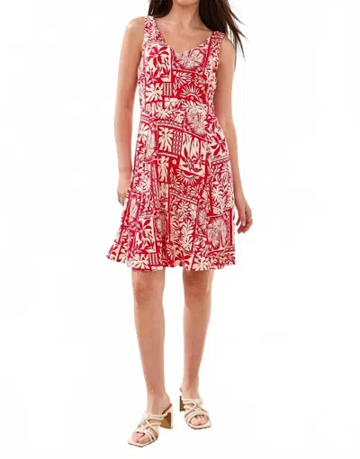 Tribal Sleeveless Printed Jersey Dress With V Neck In Sangria In Red