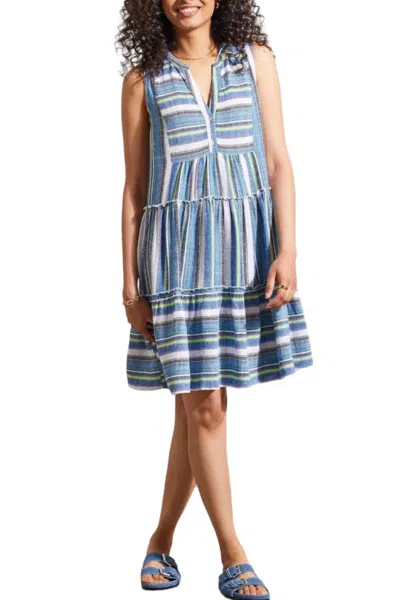 Tribal Sleeveless Tiered Dress In Blue Sea