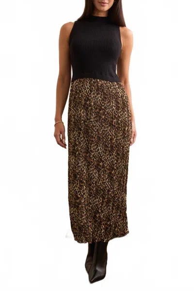 Tribal Sleeveless Twofer Maxi Dress In Leopard In Black