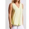Tribal Sleeveless V Neck Top With Pleat Tee In Wildlime