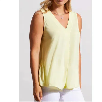 Tribal Sleeveless V Neck Top With Pleat Tee In Wildlime In Multi