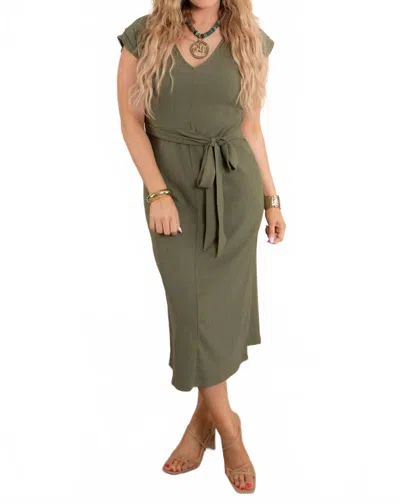 Tribal Sleeveless Wrap Midi Dress In Loden In Green