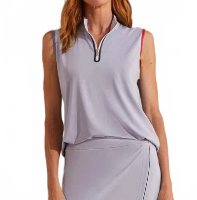 Tribal Sleeveless Zip Mock Neck Tank In Zen Blue In Purple