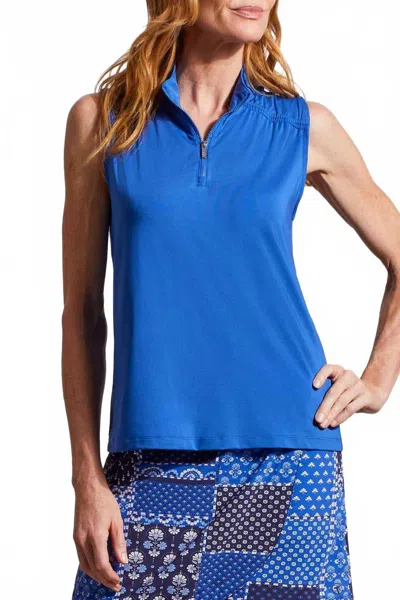 Tribal Sleeveless Zip Mock Top In Cobalt In Blue