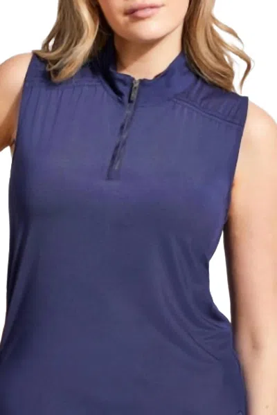 Tribal Sleeveless Zip Mock Top In Jet Blue In Multi