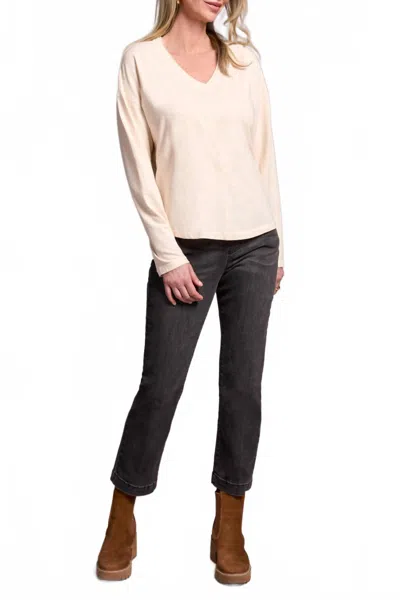 Tribal Slub Knit Flatlock V-neck Top In Moonstone In Pink