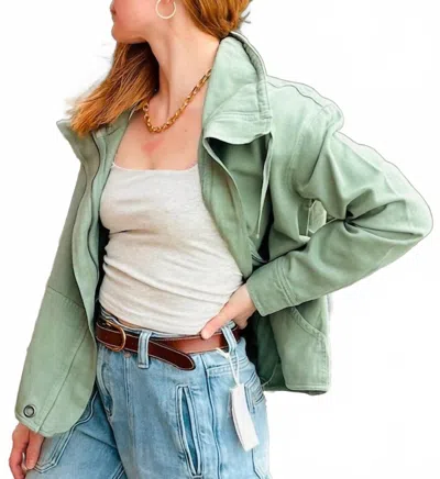 Tribal Slub Twill Jacket In Moss In Pink
