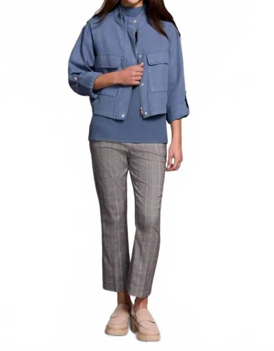 Tribal Slub Twill Zip Front Mock Neck Jacket In Slate Blue