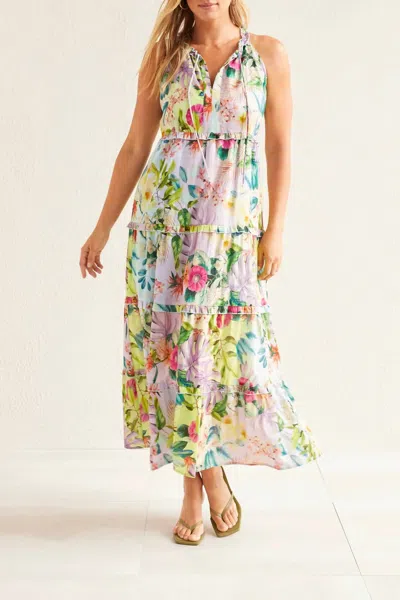 Tribal Sleeveless Tiered Dress In Sea Salt In Blue