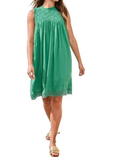Tribal Smocked Flowy Sleevess Dress In Grass In Green
