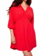 Tribal Smocked Puff Sleeve Dress In Bayberry In Red