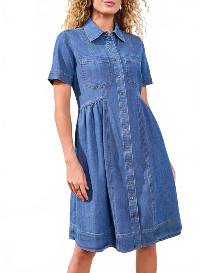 Tribal Snap Down Denim Dress With Pockets In Medium Indigo In Blue
