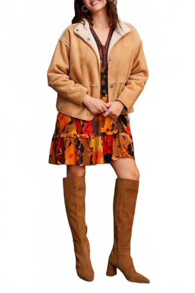 Tribal Snap Up Reversible Coat In Brown/ White