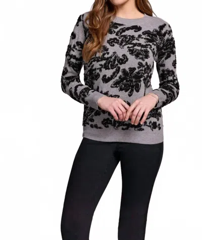 Tribal Soft Boucle Jacquard Long Sleeve Sweater In Grey In Animal Print