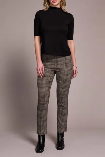 Tribal Soft French Terry Funnel Neck Elbow Sleeve Top In Black-0002