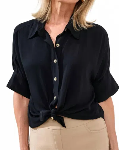Tribal Soft Satin Drop Shoulder Classic Blouse In Black