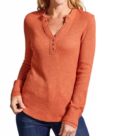 Tribal Soft Washed Thermal Henley Top In Burnt Orange
