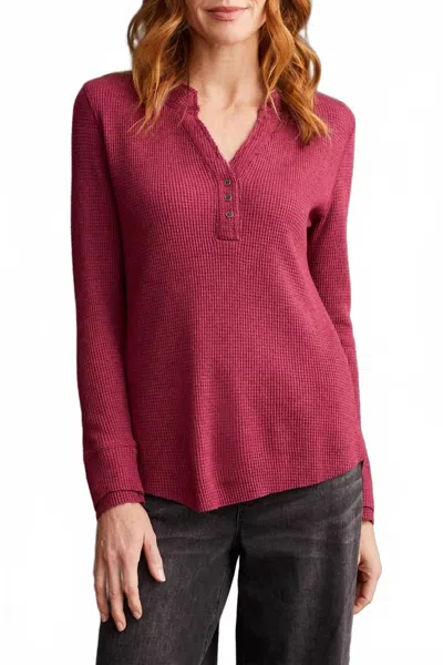 Tribal Soft Washed Thermal Henley Top In Port Wine In Pink