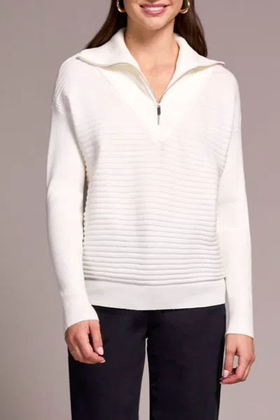 Tribal Soft Zip-up V-neck Sweater In Eggshell In White