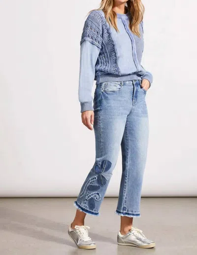 Tribal Sophia Applique Flare Jeans In Flower Blue In Multi