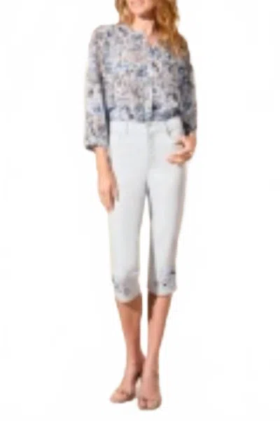 Tribal Sophia Curvy Embroidered Stretch Capri Jean In Light Blue Denim In White