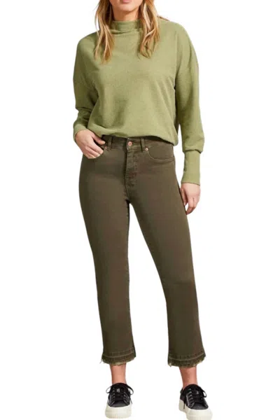 Tribal Sophia Curvy Micro Flare Crop Jeans In Olive