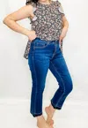 Tribal Sophia Curvy Micro Flare Crop Jeans In Stormy Blue In Multi