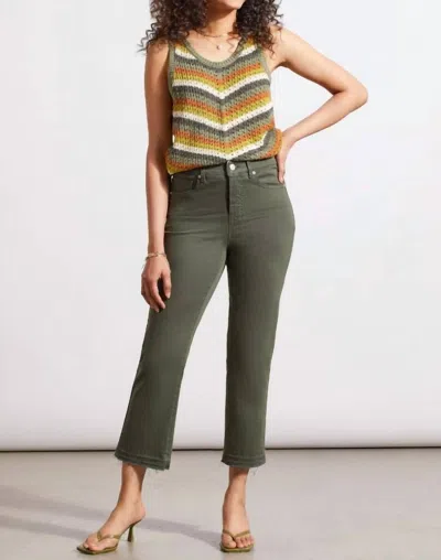 Tribal Sophia Flared Jeans With Distressed Hem In Fern Green