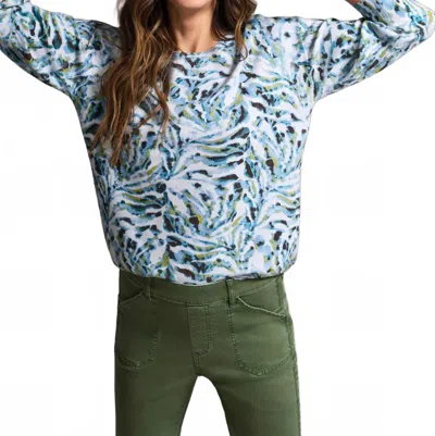 Tribal Sophie Soft Yarn Three-quarter Sleeve Crewneck Sweater In Mistblue In Multi
