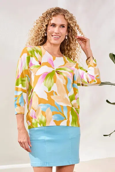Tribal Sparla Soft Yarn Three-quarter Sleeve Crewneck Sweater In Wisteria In Multi