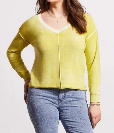 Tribal Special Wash Lightweight Cotton V-neck Sweater In Yellow