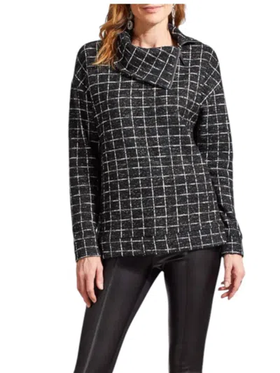 Tribal Split Neck Sweater In Black In Multi