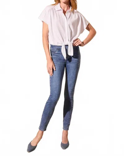 Tribal S/s Top W/buttons & Tie Front In White