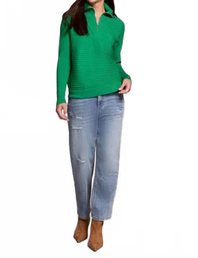 Tribal Starling Soft Zip-up V-neck Sweater In Field Green In Blue